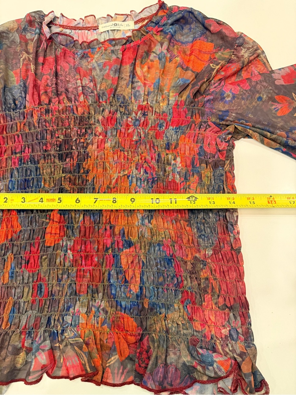 NATURAL LIFE Smocked Floral Top in Pink, Orange, Blue and Green - Picture 7 of 10